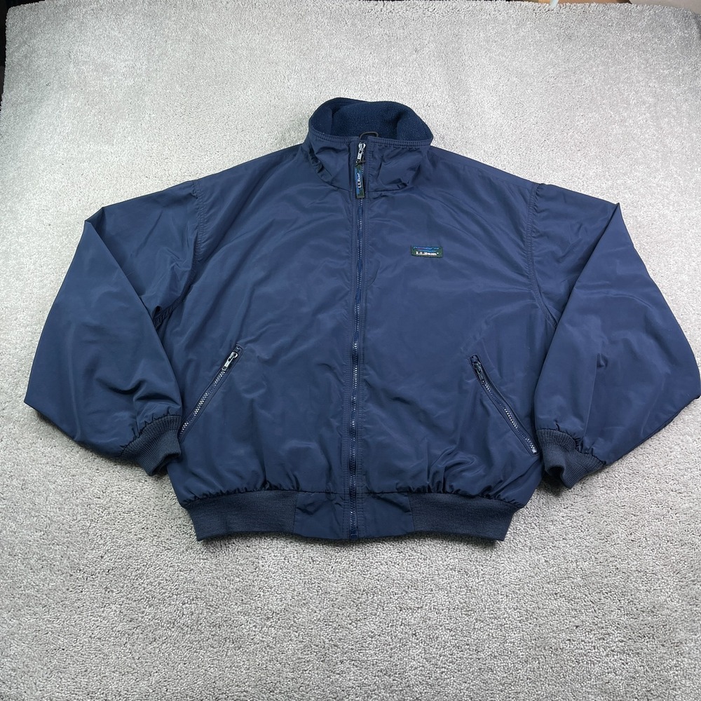Vintage LL Bean Jacket Mens XL Blue Three Season Fleece Lined Bomber Coat